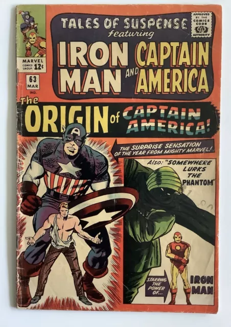 Tales of Suspense #63, 1965, Origin of Captain America by Kirby, GOOD CONDITION