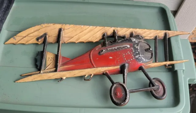 Large Vintage Sexton 1122 USA 1970s Cast Metal Bi Plane Wall Hanging  20" x 9"