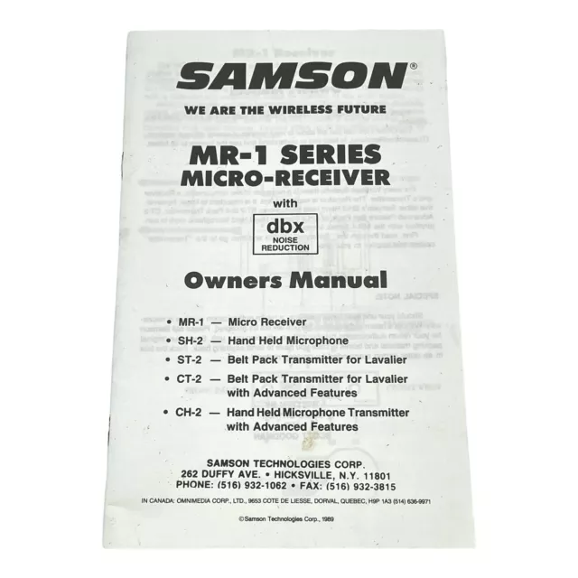 Samson MR-1 Series Micro-Receiver OWNERS MANUAL 1989