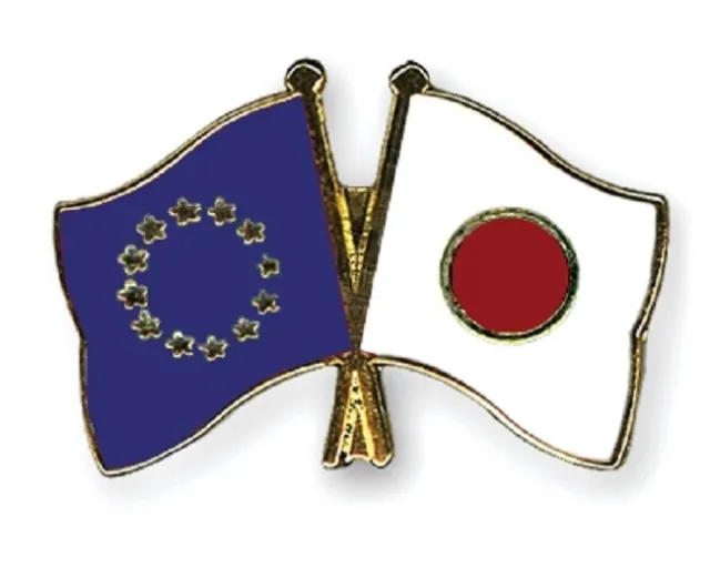 EU European Union & Japan Flags Friendship Courtesy Enamel Lapel Pin Badge