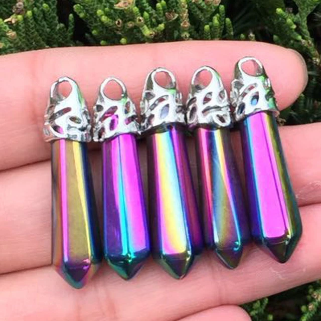 10pcs Tourmaline Colourful Gemstone Pendant Crystal Natural Point Chakra Hexagon