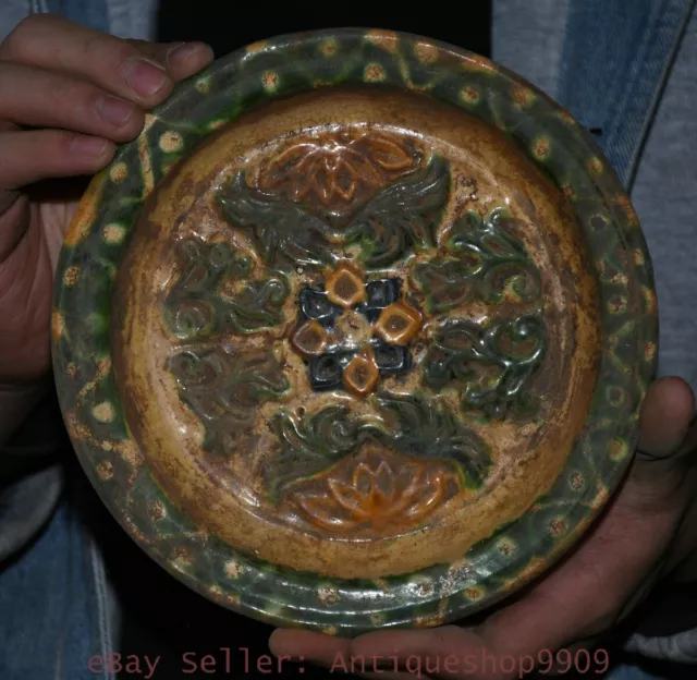 7.2" Old China Tang sancai Porcelain Dynasty Chrysanthemum Flower Dish Plate