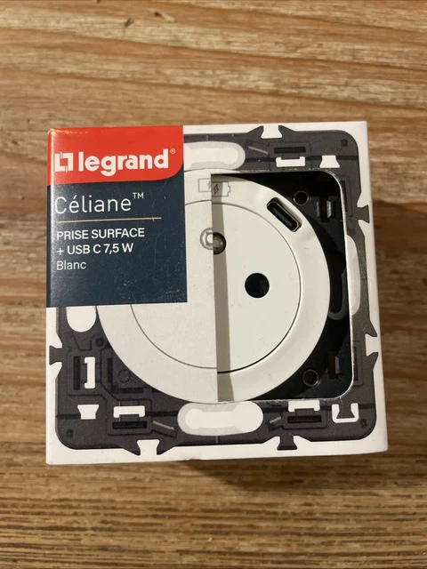Prise Legrand Céliane Avec USB-C – 1 Prise Terre + 1 USB-C – Blanc – Neuf