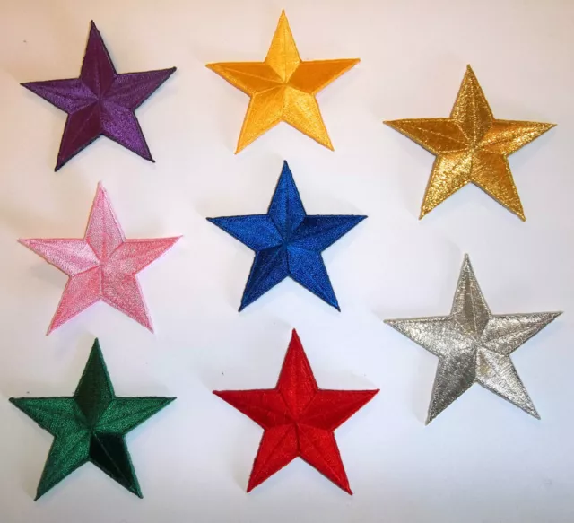 LOT of 5: YOUR CHOICE Red Blue Gold Yellow White Silver 2.5 in star patches -253
