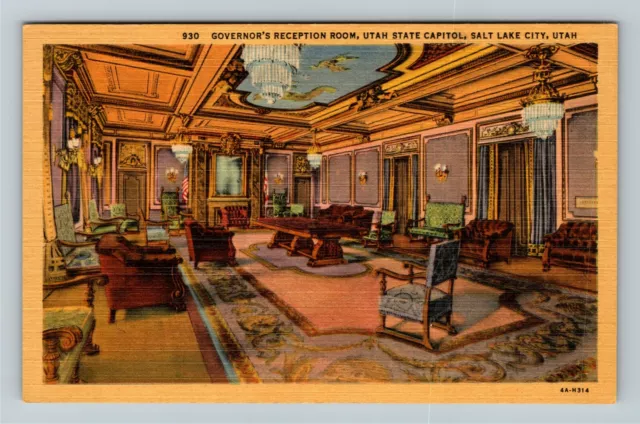 Salt Lake City UT-Utah, Governors Reception Room State Capitol Vintage Postcard