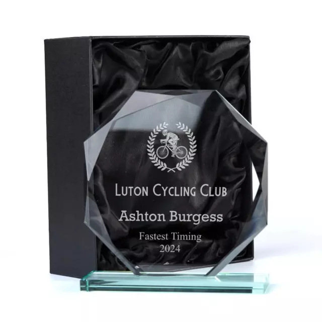 Large Jade Glass Personalised 15cm Cycling Trophy Award Engraved OCT-10