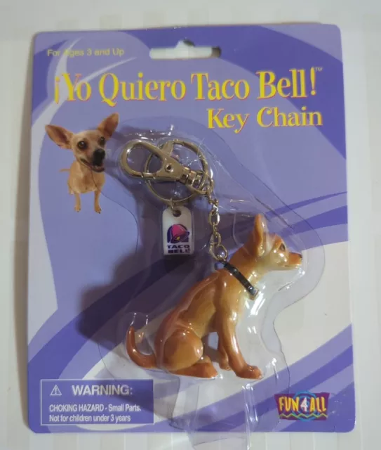 Taco Bell Chihuahua Dog Sitting Key Chain MOC 1998 Fun 4 All Gidget VTG NOS