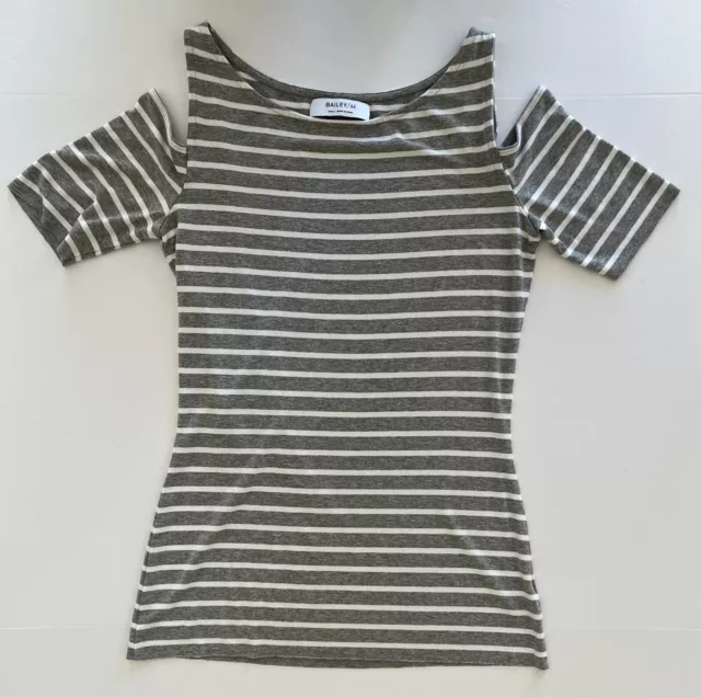 Bailey 44 Women's Top Small Gray/White Stripe Short-Sleeve Cold-Shoulder Rayon