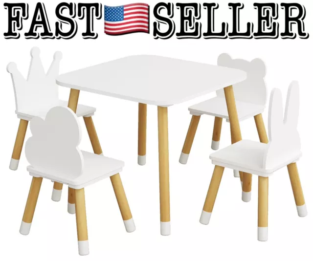 Utex Fun Wooden Kids Table And 4 Chairs Set, White - Children Table & Chairs NIB