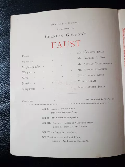 3/1/ 1893 FAUST By W.G. WILLS PROGRAMME. ROYAL LYCEUM THEATRE 3