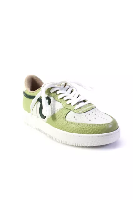 John Geiger Womens Leather Low Top Lace Up Sneakers Green Size 6 D