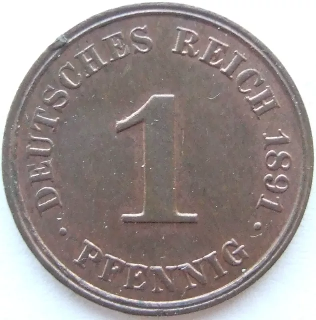 Moneta Reich Tedesco Impero Tedesco 1 Pfennig 1891 J IN Uncirculated