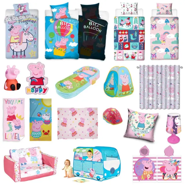 Peppa Pig Kids Bedroom Range - Duvet Cover Set Cushion Towel Lamp Blanket & More