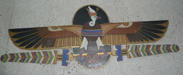 Fronton style Egyptien en bois Oiseau Ibis peint