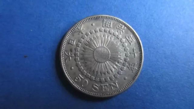 Japan Silber 50 Sen 1907 Mutsuhito Jahr 40 in vz