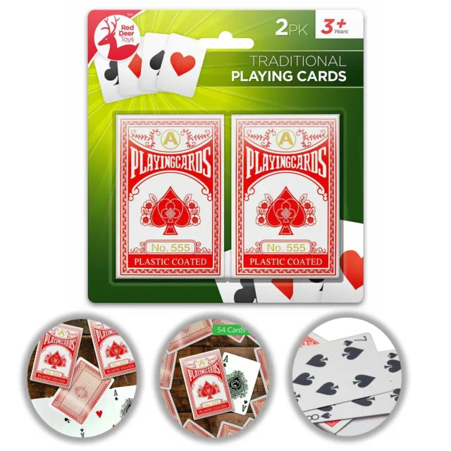 2 Pack Playing Cards Traditional Plastic Coated Deck Professional Poker Game Red