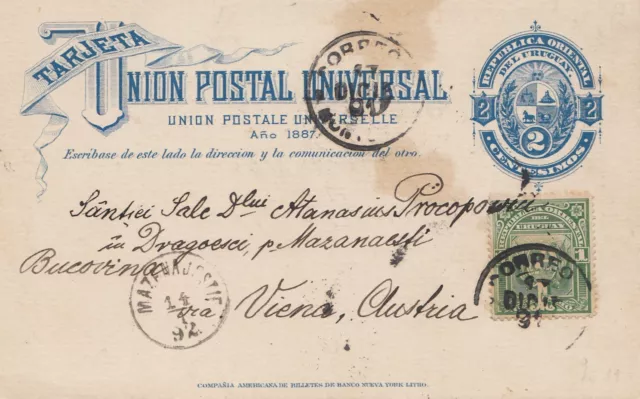 Uruguay 1892: post card to Wien