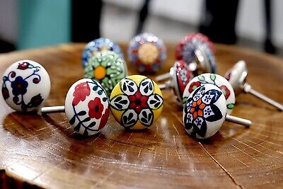 Lot of 10 Hand Painted colorful Ceramic Cabinet Knobs Pulls Drawer Door Handles