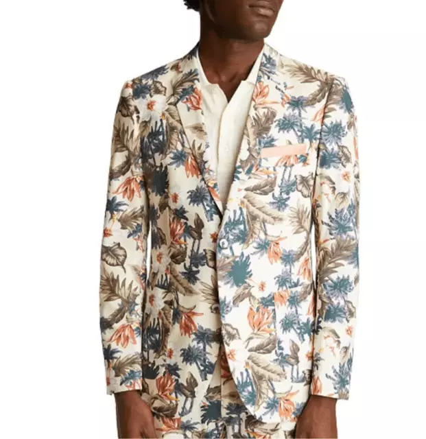 Paisley & Gray Men's Slim-Fit Off White Floral-Print Suit Separate Jacket 44R Nw