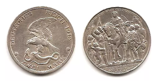 Lot pièce ZWEI MARK Deutsches Reich 1913 argent commémorative centenaire 2