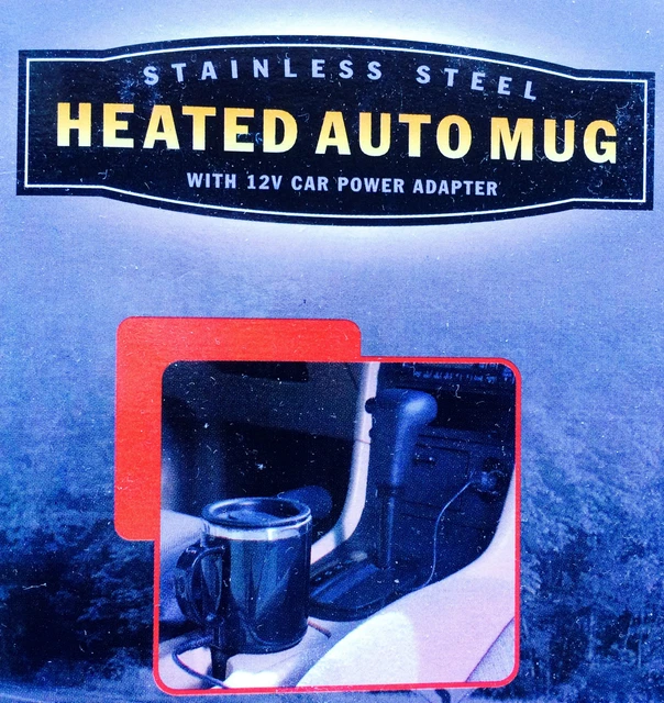 Heated 14 Oz AUTO Travel MUG!  STAINLESS STEEL INTERIOR + 12V POWER ADAPTOR L@@K 3