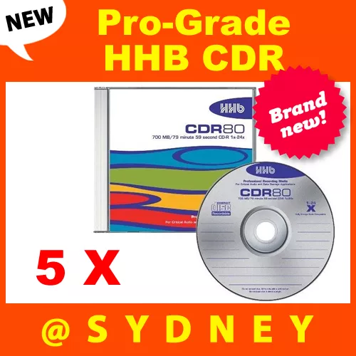 5x NEW HHB CDR-80 Silver Pro-Grade 700MB/80 Min Recordable Blank CD Compact Disc