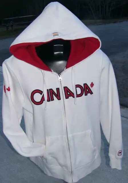 HBC Hudsons Bay Oylmpic Team Canada White Zip Up Hooded Sweater Womens L Ladies