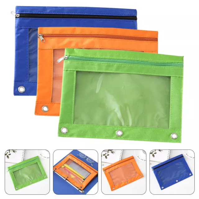 3 Pcs Three Hole Pencil Case Ring Binder Pouch Pockets Holder Eye