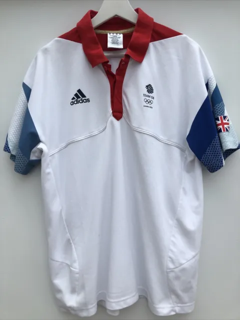 ADIDAS TEAM GB Polo Shirt London 2012 Olympics White Short Sleeve Mens Large L