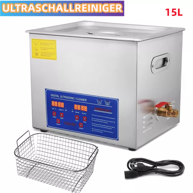 15L Nettoyeur A Ultrasons Professionnel Bac Inox Ultrasonique Chauffant