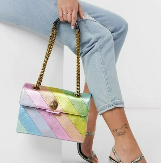 KURT GEIGER LEATHER Rainbow Kensington Bag 229 Pale Blue Pastel