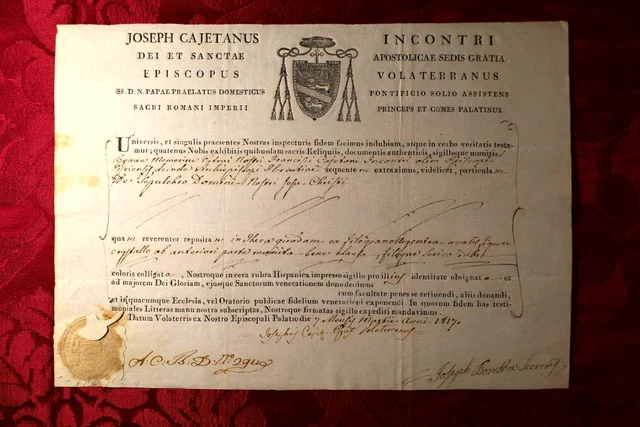 Certificato Per Reliquia Pargticula De Sepulcro Domini Santo Sepolcro 1817