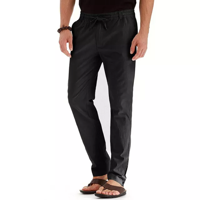 Pantalones Sueltos De Lino Y Algodón Para Hombre Pantalones Rectos Cintura <