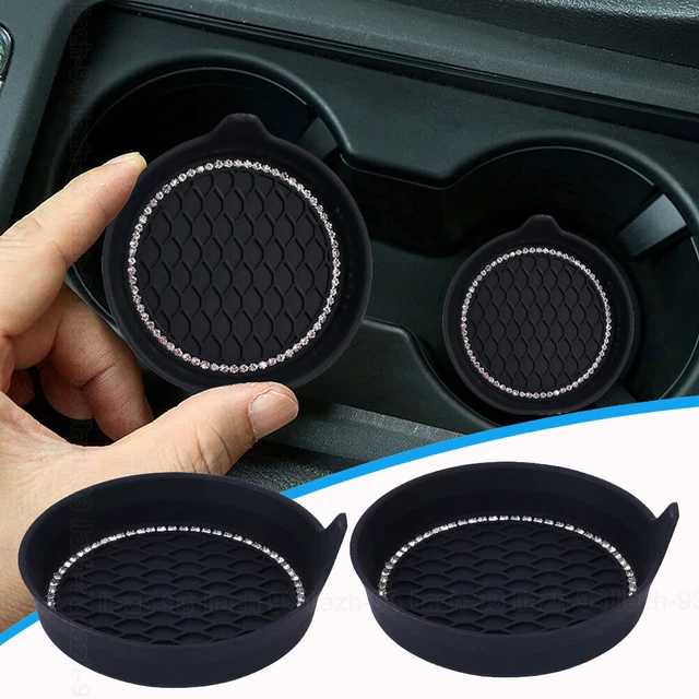 2PCS Car Black Bling Rhinestone Cup Holder Insert Coaster Interior Accessories