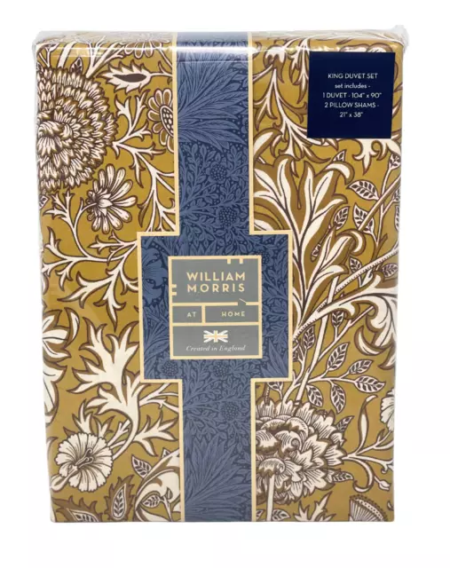 WILLIAM MORRIS England 3PC KING Floral Cotton Duvet Cover Set Cherwell Honey NEW