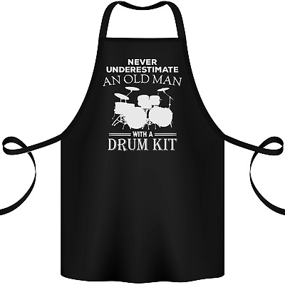 Old Man Drumming Drum Kit Funny Drummer Cotton Apron 100% Organic