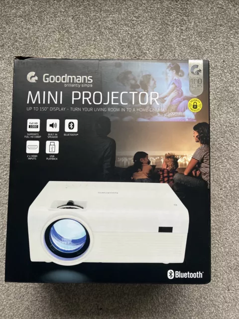 Goodmans Mini Projector 2000 ANSI Lumens FHD Projector - White