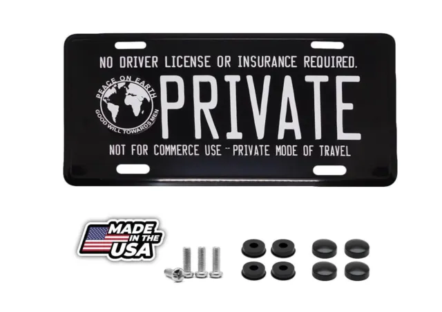 No Driver License Or Insurance Required Private Black 6"x12" License Plate