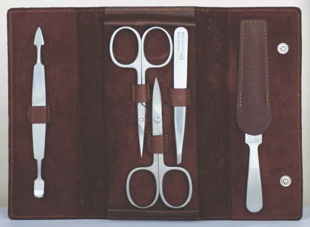 Inox 5-tlg. Set Becker-Manicure Erbe Solingen Étui de Manucure Hommes Cuir