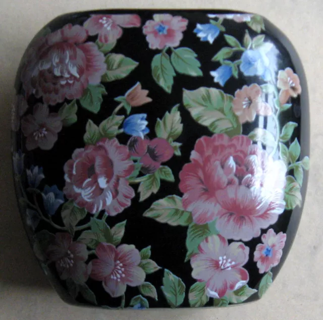 TAVISTOCK Floral Garden small vase. Otagiri Japan, Black+multi-colours Used V.G.