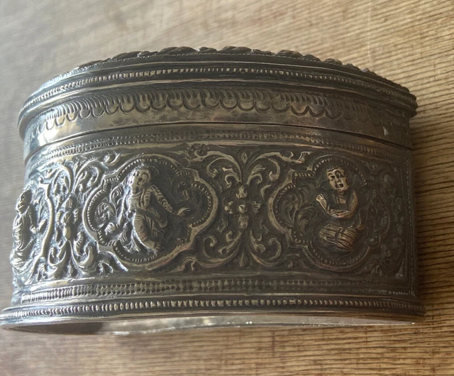 Antique Burmese Myanmar Jewel House GMT Buddha Hindu Jewelry Silver Box Marked 6