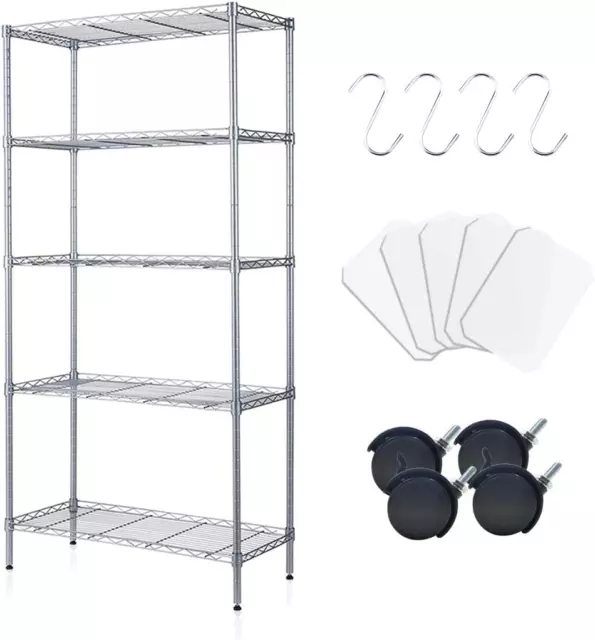 5 Tier Shelving Unit Adjustable Wire Shelves Organizer Shelf Rack Heavy Duty Sto