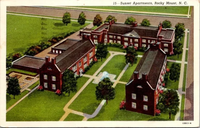 Postcard Aerial View Sunset Apartments Rocky Mount North Carolina NC  1944  3209