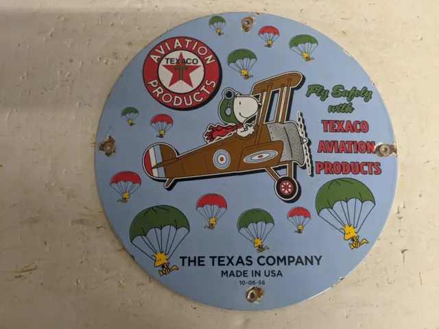 Vintage 1956 Texaco Aviation Products Gasoline Porcelain Metal Gas Pump Sign