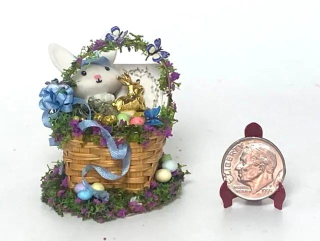 OOAK Artisan Easter Basket Chocolate Bunny Eggs 1:12 Dollhouse Signed 2023 Candy