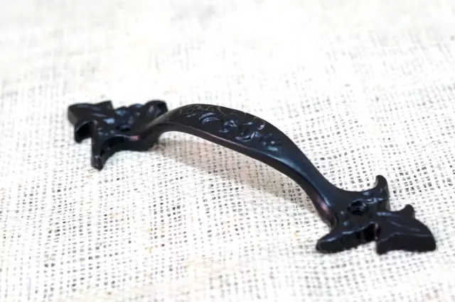 2 Cast Iron Handles Gate Pull Shed Door Barn Handle Drawer Pulls Durable Black 3