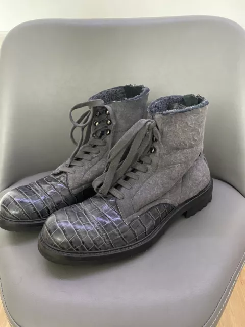 ROBERTO CAVALLI GREY Leather & Suede Lace Up Ankle Boots | Size UK8 ...
