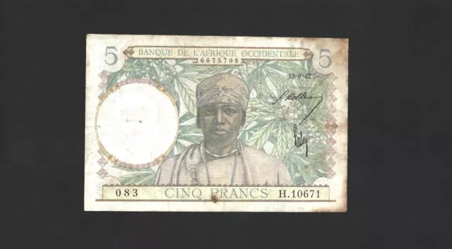 Afrique Occidentale française - billet de 5 francs Du 15-6-1942 en état TTB