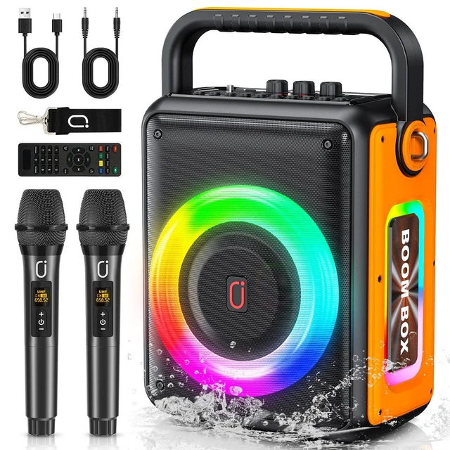 Mini machine de karaoké, enceinte karaoké Bluetooth portable avec 2 microphones sans fil et lumières festives pour enfants et adultes, cadeau | Leroy Merlin