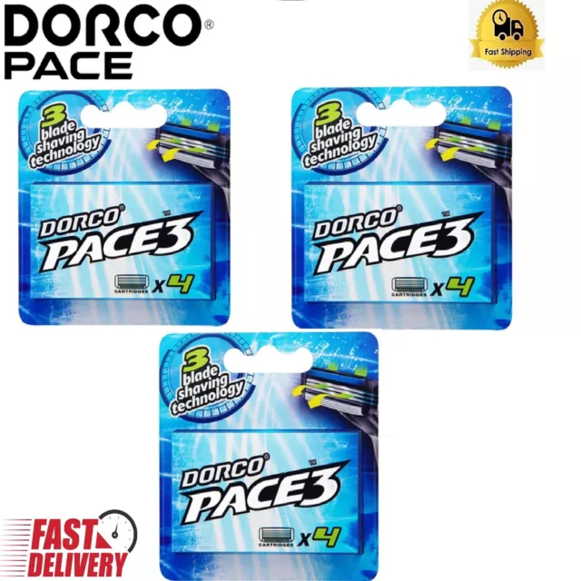DORCO PACE 3 - 3 Blade Shaving Technology Refill 3 x Packs 12 Cartridges